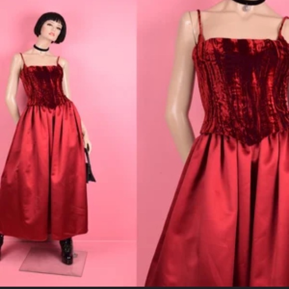 Jessica McClintock x Cache 90’s Vintage Crushed Velvet Satin Skirt Dress Size 10 - Picture 2 of 15